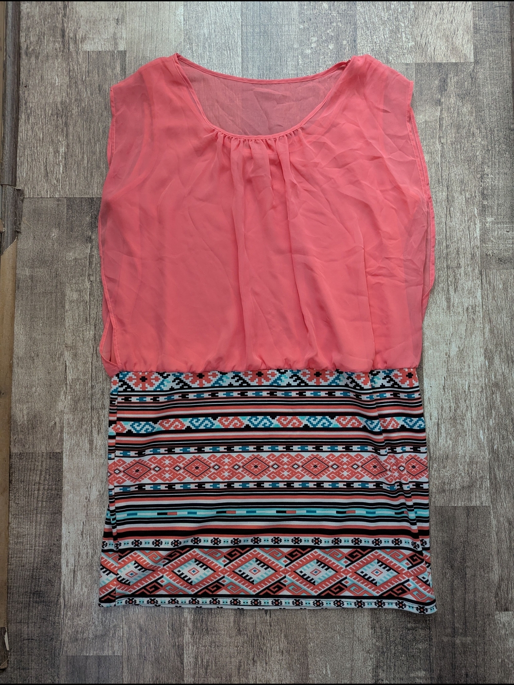 Juniors Aztec Print Coral Dress
